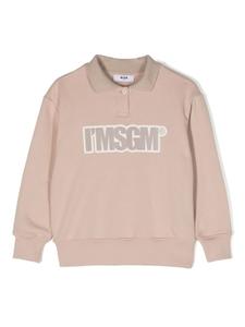 MSGM Kids толстовка с воротником поло и логотипом, нейтральный цвет