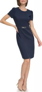 Женское платье миди Tommy Hilfiger с короткими рукавами и цепочкой на талии из эластичного крепа, Sky Captain