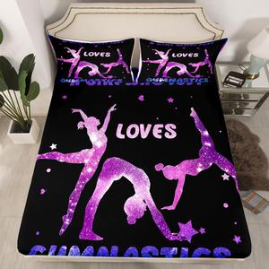 Erosebridal Комплект постельного белья Gymnastics для девочек с романтичными звездами и блестками в фиолетовых тонах, Multi 16