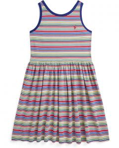 Платье Polo Ralph Lauren Kids Striped Cotton Jersey Dress, цвет Multi Stripe/Post Red