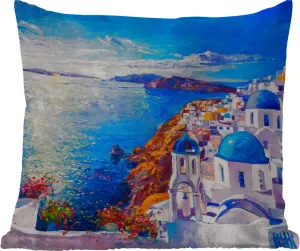 Подушка для улицы - Живопись - Греция - Вода - Масло - 50x50 см - Устойчива к атмосферным воздействиям - Подушка для отдыха - Удобная - Подушка с рисунком MuchoWow