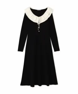 Двухцветное вязаное платье с воротником-рюшами Jill By Jill Stuart, цвет Black 1