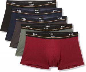 Комплект из 5 мужских хлопковых трусов-боксеров BOSS с ярким логотипом, Olive/Cranberry/Navy/Charcoal/Black