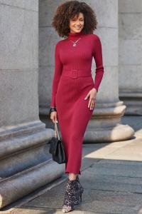 Платье миди из трикотажной резинки с поясом Sosandar, красный