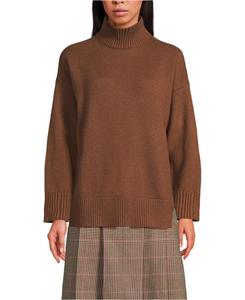 Женский уютный свитер с высоким воротником и разрезом по низу Lands' End, Rich ginger brown