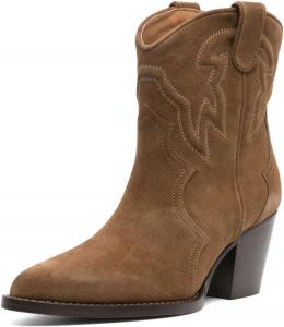 Женские ботильоны Miss Left Almond Toe с вышивкой в стиле ковбойских сапог, на низком квадратном каблуке, ретро, повседневные, для ходьбы, размеры 4-16 США, Brown