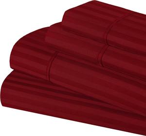 Superior Комплект постельного белья из египетского хлопка 400 нитей с эластичной простыней, бордовый в полоску Burgundy - Stripe