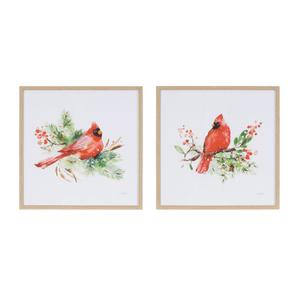 Картина в рамке Melrose International Winter Cardinal, 2 штуки, белый / красный / зеленый