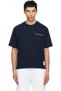 Хлопковая футболка Milano с большим карманом Thom Browne, темно-синий