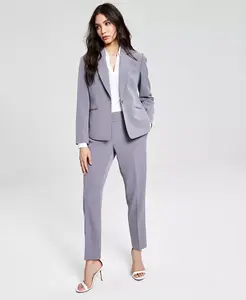 Женский креповый брючный костюм с одной пуговицей, Regular & Petite Le Suit, серый