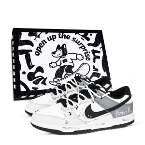 Nike Кроссовки для скейтбординга Dunk Forever Black Shoe Box, устойчивые к истиранию, низкие, унисекс, черные, белые, серые