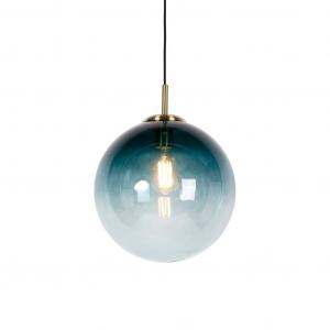 QAZQA - Арт-деко Подвесной светильник в стиле ар-деко I Подвесной светильник I Подвесной светильник из латуни со стеклом синего цвета 33 см - Pallon I Гостиная I Спальня - шар I сферический I удлиненный - Подходит для светодиодов E27, синий