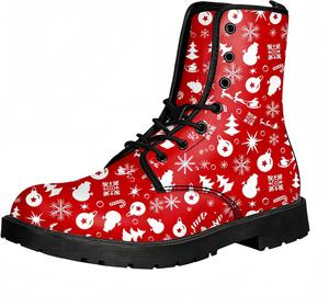 Женские короткие ботинки с принтом на шнуровке, с широким каблуком, боевые ботильоны для девушек и женщин, осенние и зимние, с рисунком роз, черепов, бабочек и мультяшных узоров Maimeili, Christmas Tree