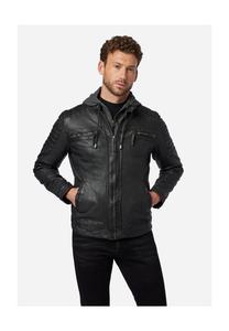 Кожаная мужская куртка 12815 Hood - косуха со съемным капюшоном RICANO, черный