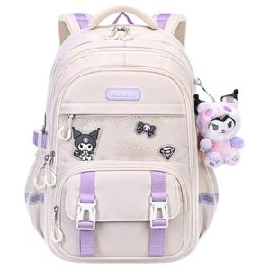 Sanrio Полиэстеровый рюкзак обычный унисекс, Beige Kuromi