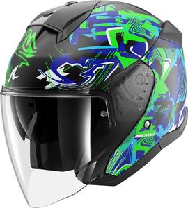 Реактивный шлем Shark skwal jet pranz, Black/White/Blue/Green
