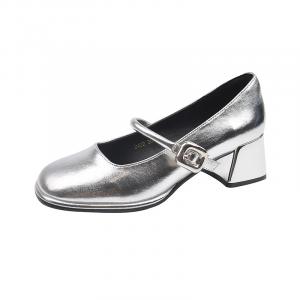 Туфли Mary Jane Dawei's House на массивном каблуке для женщин с серебряным бантом в подарочной коробке, цвет Silver Bowknot Box with Gift Included