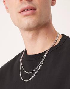 Набор из двух серебряных водонепроницаемых цепочек и кристаллов багетной огранки из нержавеющей стали Asos Design