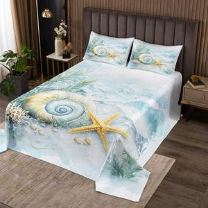 Erosebridal Детское покрывало Shell Coral Starfish в морском стиле, голубое постельное белье с океаническим принтом, Light Blue and White