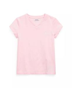 Футболка из хлопкового джерси с короткими рукавами и v-образным вырезом для малышей и маленьких девочек Polo Ralph Lauren, синий