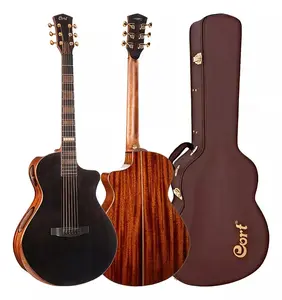 Cort MODERNBLACK Современная концертная модель, корпус Venetian Cutaway, цельная европейская верхняя дека из ели Ситка, усиленная шейка из красного дерева, 6-струнная акустико-электрическая гитара с твердым кейсом