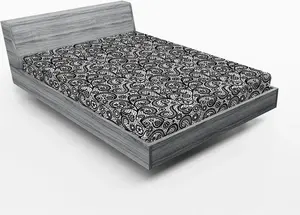 Простыня на резинке ABAKUHAUS в стиле ар-деко, монохромный кружевной эффект, геометрический узор с растительными элементами, 90 x 190 см, цвет: антрацитовый серый и белый Abakuhaus