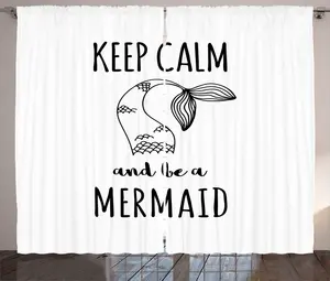 Штора ABAKUHAUS Keep calm, remain calm Rustic, с надписью Be a Mermaid, универсальная ленточная штора для гостиной с петлями и крючками, 280 x 175 см, цвет: антрацитовый серый и белый Abakuhaus