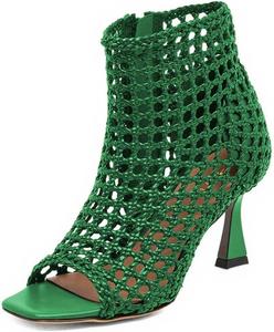 Женские стильные плетеные ботильоны XYD с молнией, квадратным открытым носком и средним каблуком, обувь для мероприятий, Green