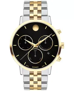 Мужские часы Museum Classic Swiss Quartz Chrono с хронографом, корпус из нержавеющей стали с покрытием Light Yellow PVD, 42 мм Movado