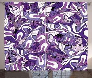 Штора ABAKUHAUS темно-фиолетовая в деревенском стиле, мотив Штрихи сирени, присборенная штора из тесьмы для спальни с петлями и крючками, 280 x 225 см, фуксия, сине-фиолетовый Abakuhaus