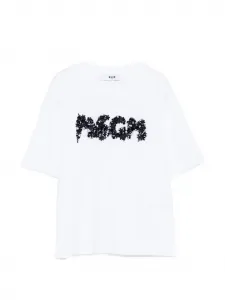 Футболка с круглым вырезом и цветочным принтом Msgm Kids, белый