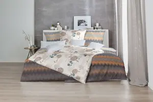 Постельное белье из фланели премиум-класса с цветочным принтом, 135 х 200 см, бежево-голубое Hahn Haustextilien