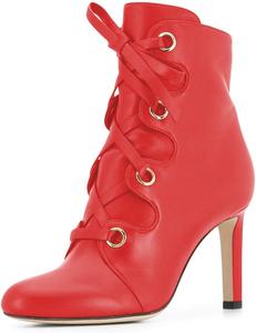 Женские классические ботильоны YDN с закрытым круглым носком, шнуровкой, высокой массивной подошвой и крест-ремешками, подходящие для формального стиля, Red