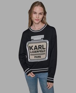 Женский свитер с круглым вырезом и полосатым узором в виде флакона духов KARL LAGERFELD PARIS, Black