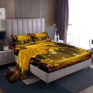 Erosebridal Комплект постельного белья Gloden Leaves с экзотическим тропическим принтом для детей, Golden