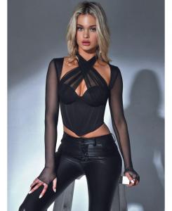 Женский черный атласный корсетный топ Nataly из сетчатой ткани Miss Circle, Black