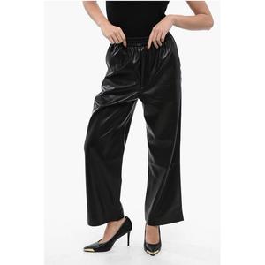 Свободные брюки ODESSA из искусственной кожи с кулиской на талии Nanushka, Black