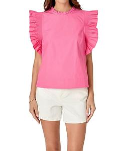 Женская блузка из поплина с оборками на рукавах English Factory, розовый