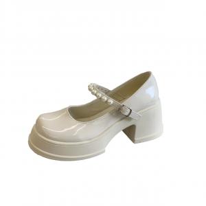 WUJI Женские туфли Мэри Джейн на массивном каблуке экрю, цвет Ecru