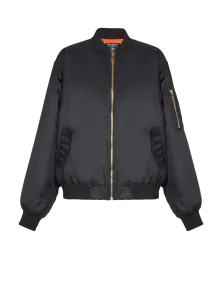 Бомбер из нейлона с принтом Balmain, черный