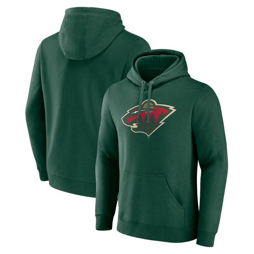 Мужской зеленый пуловер с логотипом Minnesota Wild Primary с капюшоном и логотипом Fanatics
