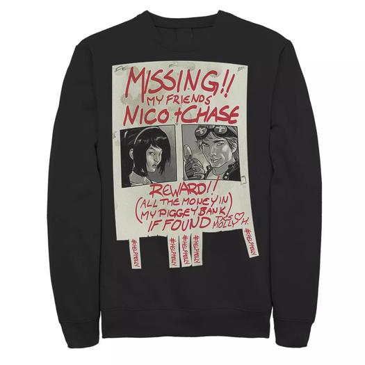 Мужской флисовый пуловер с графическим рисунком Runaways Nico Chase Missing Poster Marvel