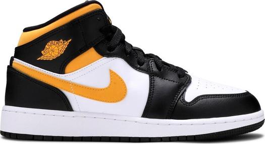 Кроссовки Air Jordan 1 Mid GS Black University Gold, белый