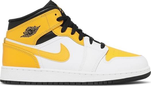 Кроссовки Air Jordan 1 Mid GS University, бело-желтый