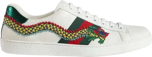 Кроссовки Gucci Ace Embroidered Dragon, белые