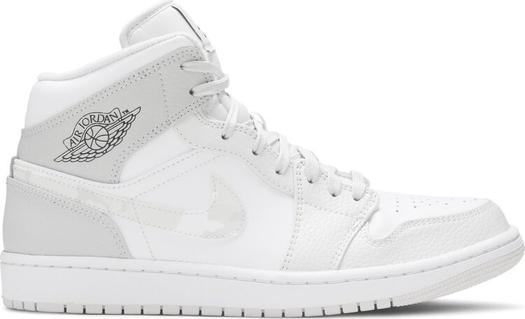 Кроссовки Air Jordan 1 Mid Swoosh Logo - Grey Camo, белый
