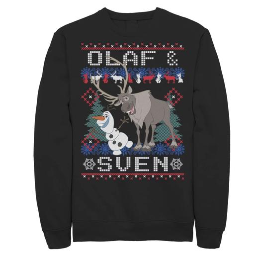 Мужской рождественский свитшот 'Frozen Olaf & Sven Ugly Christmas, Black Disney, черный