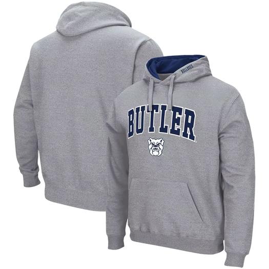 Мужской серый пуловер с капюшоном Butler Bulldogs Arch & Logo 3.0 с принтом меланжевого цвета Colosseum