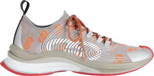 Кроссовки Gucci Run Sneaker, Серые с Оранжевыми Акцентами