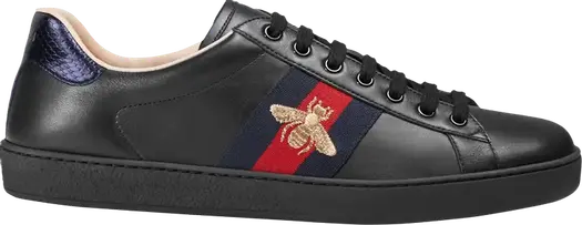 Кроссовки Gucci Ace Embroidered Black Bee, черные